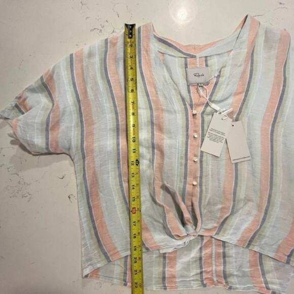 NEW Rails Thea Linen Tie Waist Blouse Biarritz Multi Stripe Medium - Picture 16 of 16